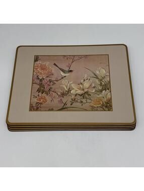 Vtg Pimpernel England Set of 4 Birds & flowers  Cork Back Placemats Pkgd